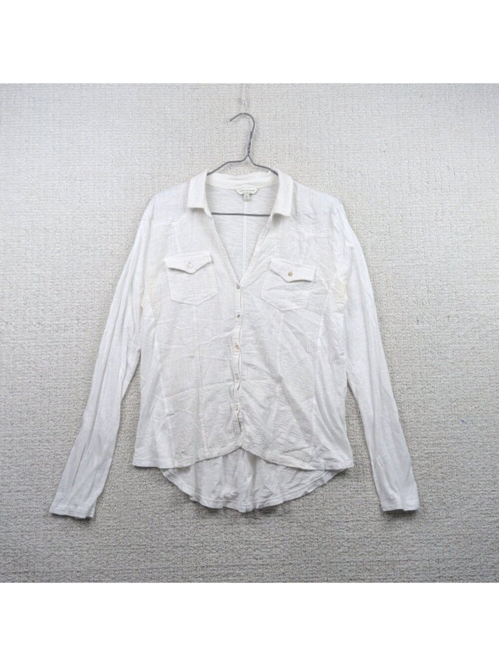 Lucky Brand White Long Sleeve Button Up Shirt Wom Sz M Peasant Cottagecore Boho